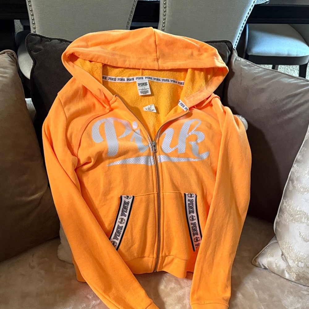 PINK Victoria's Secret Bright Orange Hooded Zip-Up Jacket